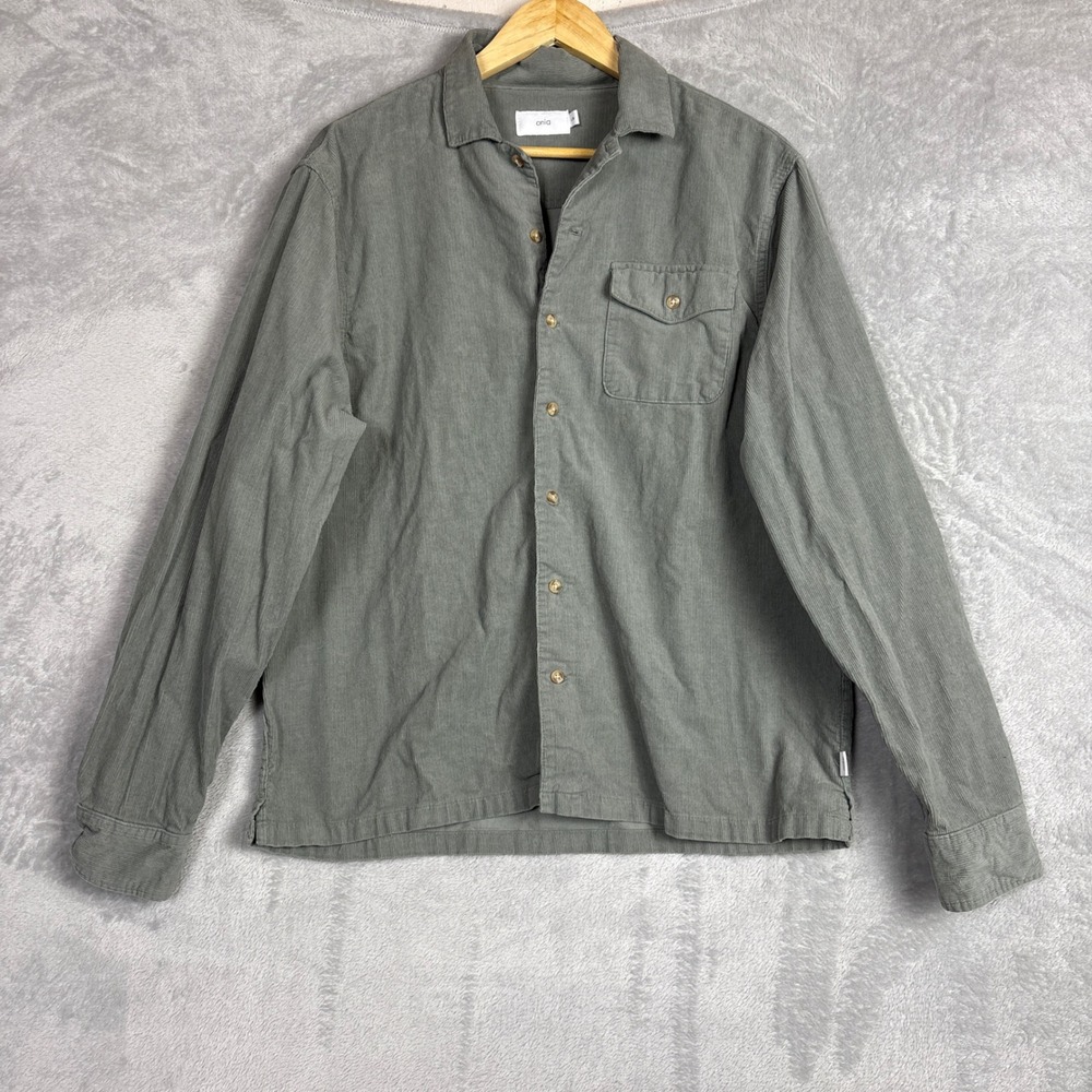 Anthropologie Onia Cotton Corduroy Button Down Shirt Green Long Sleeve Large
